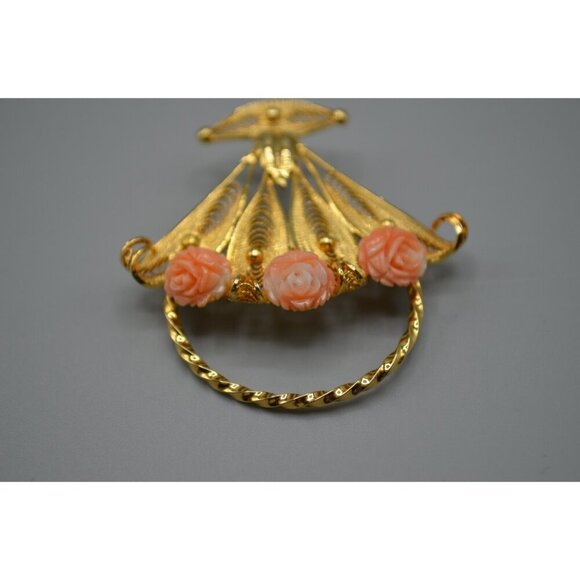 Sorrento Filigree Flower Basket Brooch 1/20 12K Gold Filled Signed Vtg Pin - Picture 11 of 11